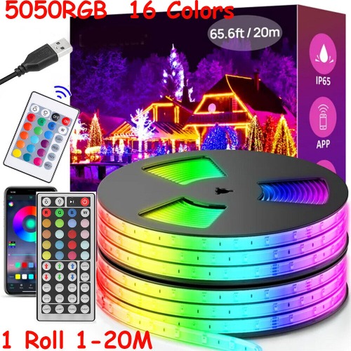 LED Strip Lights 1-20M 5050 RGB Colour Changing Tape Cabinet Kitchen TV Lighting