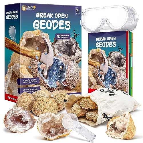 EDUMAN Geodes with Crystals Break Open 10 Premium Geode Kit - Geology Geodes Crystals Science Kit - STEM Educational Crystal Toys Gifts for Boys and Girls(Potential for Coloured Geodes Crystals)