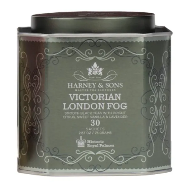 Harney & Sons Victorian London Fog | Black Tea w/ Bergamot Oil, Lavender, and Vanilla, Grey, Tin of 30 Sachets