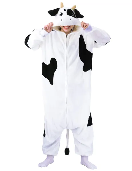 vavalad Adult Cow Onesie Costumes One Piece Pajamas Animal Cosplay Homewear Sleepwear for Women Men - New Cow Onesie Costumes Large