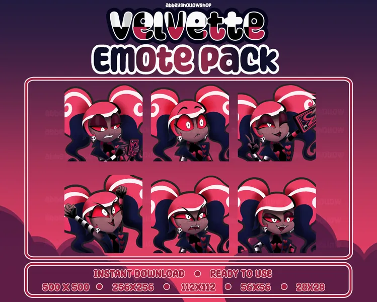 Hazbin Hotel | Velvette Premade Emote Pack (6) | Twitch Emotes | Discord Emotes