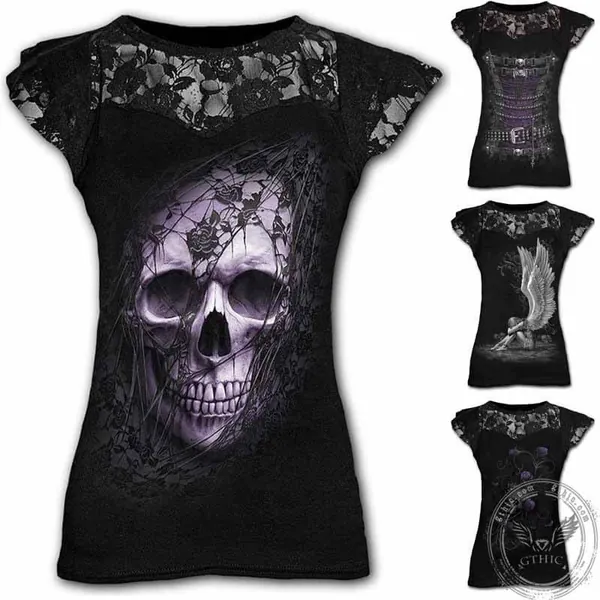 Gothic Skull Print Women’s Long T-shirt