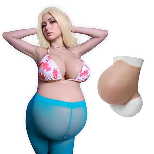 ROANYER Silicone Fake Pregnant Belly Realistic Twins Baby Bump False Pregnancy 5-9 Month for Film Props Cosplay Costumes - L - Natural
