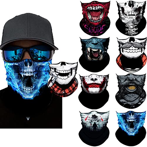 Neck Gaiter Mask,Bandana Gator Face Cover Mask Sun UV Protection,Neck Warmer Balaclava,Tube Face Scarf,Headband for Outdoor - 9pcs Type O