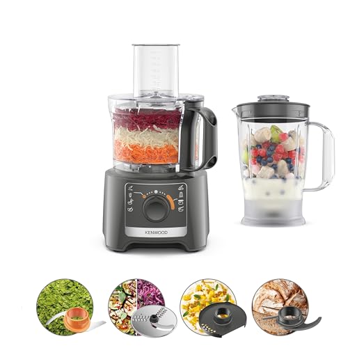 Kenwood MultiPro Compact FDP31.170GY, Food Processor with Blending Blade, Kneading Function, and Slicing Disc, 1.2L Blender, 2 Speeds + Pulse, 2.1L Bowl, 800W, Grey - Slate Grey