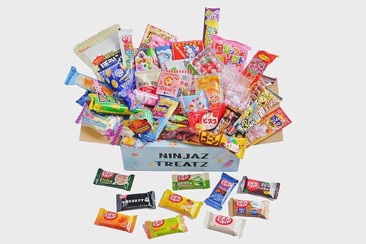 50 Japanese Candy & Snack Box 10 Japanese kitkat Assortment and 40 Popular Sweets (Plain box) - Plain Box