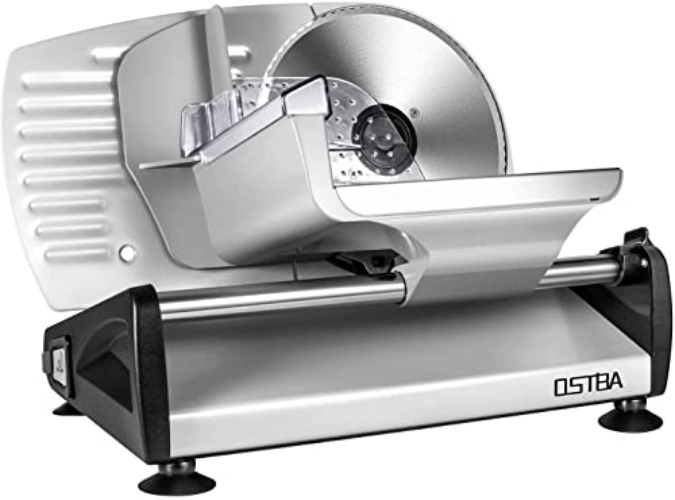 OSTBA SL-518 Electric Deli Food Slicer with Child Lock Protection, Removable 19cm Stainless Steel Blade and Food Carriage, 0-15mm Adjustable Thickness Food Slicer Machine for Meat, Cheese, Bread,150W
