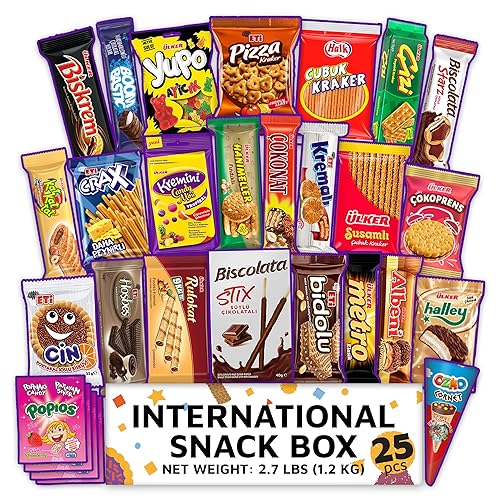 Eastanbul International Snack Box, Premium 25 Full-Size Foreign Snack Box, Exotic Turkish Snacks From Around The World International Snacks, Sweet, Savory, Chewy, Crunchy Snack Box Gift Box - Maxi