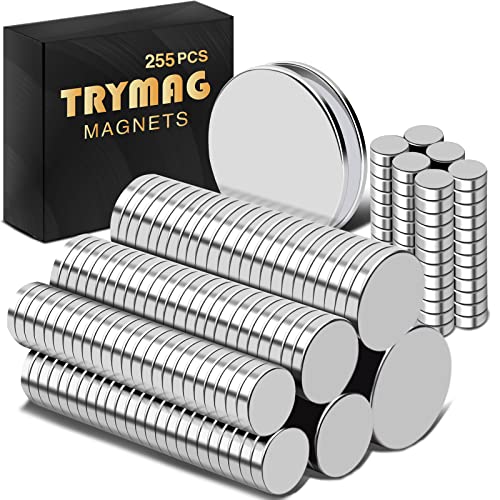 TRYMAG Small Strong Magnets, 6 Different Size, 255Pcs Rare Earth Magnets for Crafts, Heavy Duty Neodymium Magnets Round Refrigerator Magnets for Whiteboard, Billboard in Home, Kitchen, Office, School - Mix-255