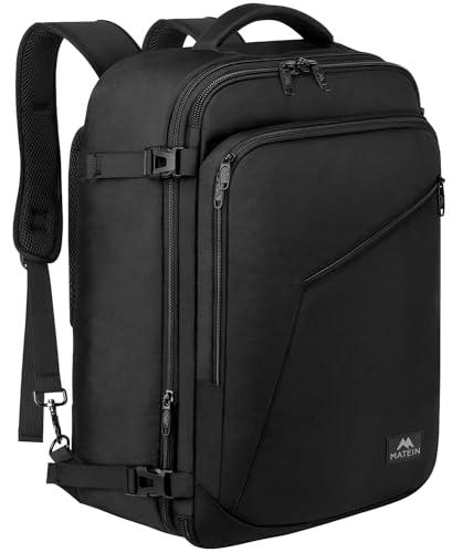 MATEIN Carry on Backpack, Extra Large Travel Backpack Expandable Airplane Approved Weekender Bag for Men and Women, Water Resistant Lightweight Daypack for Flight 40L, Black - X-Large - Black