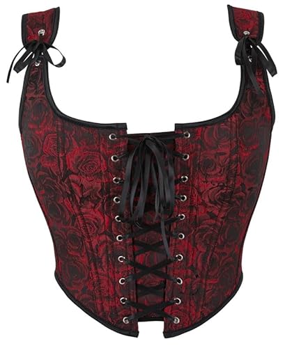 Alivila.Y Fashion Womens Sexy Vintage 1920s Renaissance Lace Trim Corset Bustier - Small - Red Rose