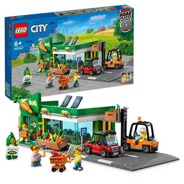 LEGO 60347 City Supermarkt, Spielzeug-Shop, inkl. Auto, Gabelstapler und Straßenplatte, für Kinder ab 6 Jahre; aus der TV-Serie - 