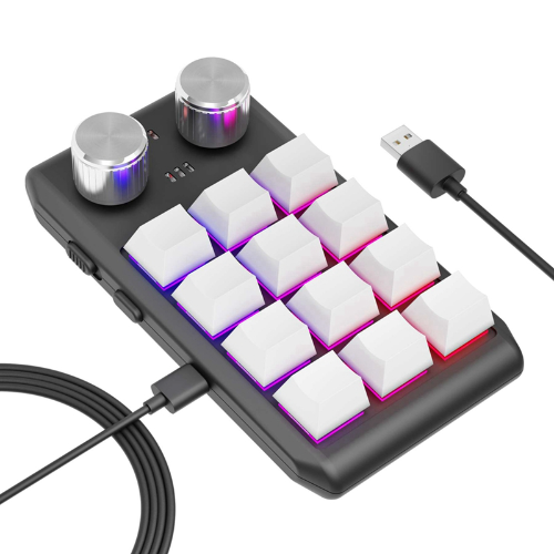 Custom Keyboard Hotswap Keypad Volume Knob Programming Macro Gaming Black, 12 Keys 2 Knob USB