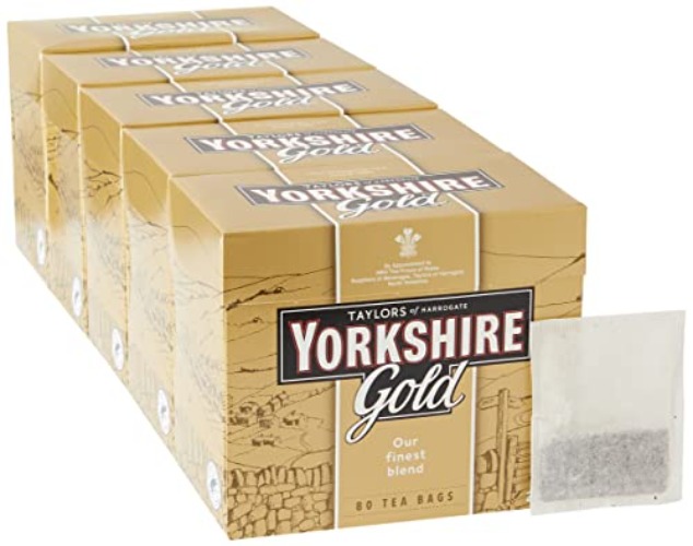 Yorkshire Tea Gold, 80 Tea Bags (Pack of 5, total 400 Teabags) - 80 Count (Pack of 5) - Yorkshire Gold Tea