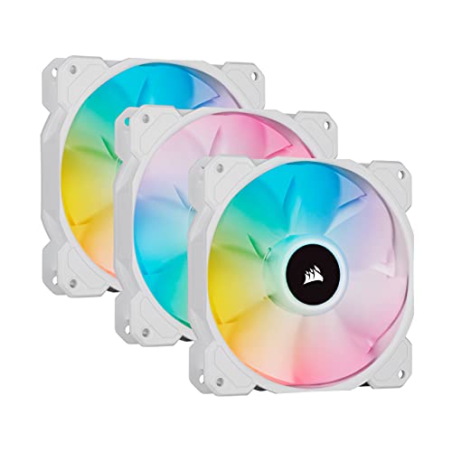 Corsair iCUE SP120 RGB ELITE Performance 120 mm PWM Triple Fan Kit with iCUE Lighting Node CORE (CORSAIR AirGuide Technology, Eight Addressable RGB LEDs, Low-Noise 18 dBA, Up to 1,500 RPM) White - 3 Pack with Lighting Node CORE
