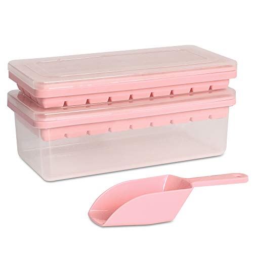Food-grade Silicone Ice Cube Tray with Lid and Storage Bin for Freezer, Easy-Release 2 * 36 Small Nugget Ice Trays 1 ice Bucket & Scoop, Flexible Ice Cube Molds with Ice Container - A-pink