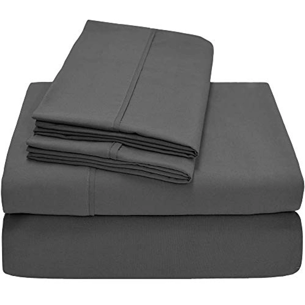 American Linen Egyptian Cotton Sateen Grey Solid 1200 Thread-Count 4 Pieces Twin Extra Long Bed Sheet Set 100%- Cotton,14 Inches Deep Pocket