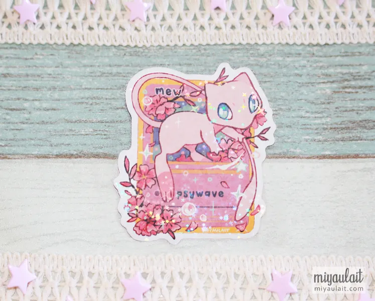 Mew Sticker • 8cm Sparkle Holographic Sticker