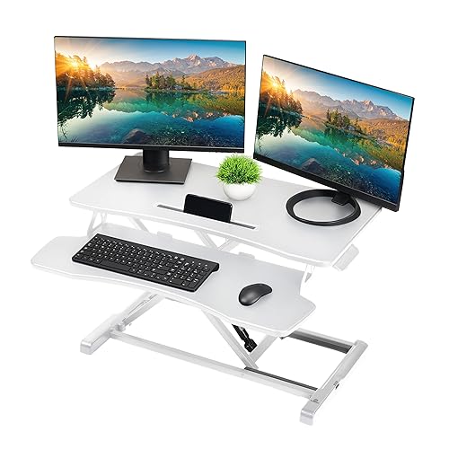 Rise-X Light Standing Desk Converter - Height Adjustable Stand Up Desk Riser - Sit to Stand Desktop Workstation - 32" Surface White - 32" - White