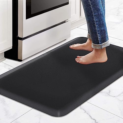 lazywoodpecker Anti Fatigue Rug, Kitchen Mat for Floor, Waterproof, Non Slip, Standing and Comfort Desk/Floor Mats for House Sink Office (17.3"x28" - 0.47 inch, Black) - Black - 17.3"x28" - 0.47 inch