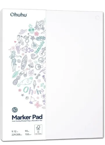 Ohuhu Marker Pads Art Sketchbook Bleedproof - 9"x12" Large Paper Size - 90LB/150GSM Smooth Drawing Papers - 60 Sheets/120 Pages, Glue-Bound Sketching Book for Alcohol Markers