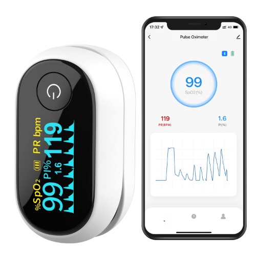 Pulse oximeter, blood oxygen meter finger (SpO2) with Plethysmograph and Perfusion Index, portable OLED color display and battery included. - 