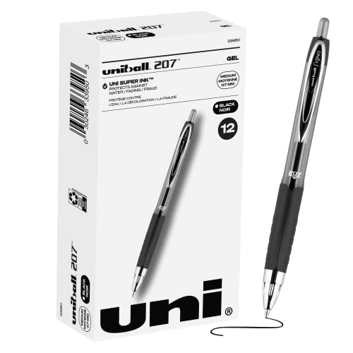 Uni-ball Signo 207 Gel Pen 12 Pack, 0.7mm Medium Black Pens, Gel Ink Pens | Office Supplies Sold by Uniball are Pens, Ballpoint Pen, Colored Pens, Gel Pens, Fine Point, Smooth Writing Pens - Black