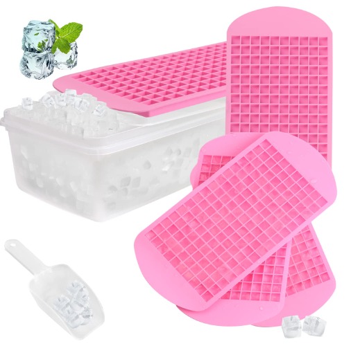 Mini Ice Cube Trays Silicone With Bin for Freezer,5 Packs Small Crushed Ice Tray Mold,Release Easier, Crushed Ice for Chilling Whiskey Cocktail,With Storage Box & Ice Scoop - 