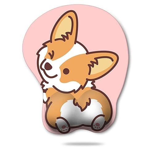 HAOCOO Ergonomic Pink Mouse Pad with Wrist Support,Non-Slip Backing Corgi Anime Cute Gel Mouse Pad Wrist Rest, Easy-Typing and Pain Relief for Gaming Office Computer Laptop(Pink Cute Corgi) - Pink Dog