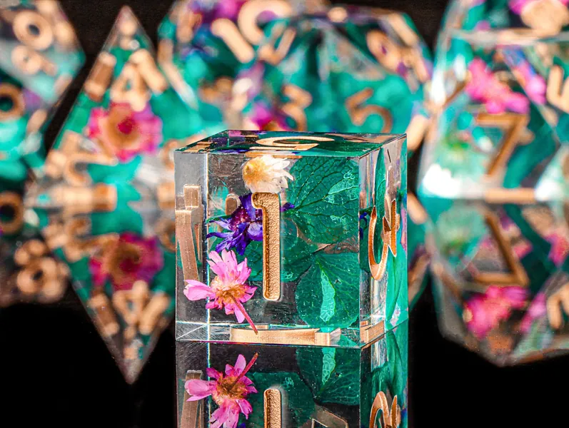 Leaves and Flowers Dice, DnD Resin Dice Set, Polyhedral Dice, Sharp Edge Dice, RPG Dice, MTG Dice, Dungeons and Dragons, DnD Gifts