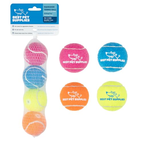 Best Pet Supplies Squeaky Tennis Balls for Dogs, 4-Pack, Heavy-Duty Interactive Pet Toys for Throwing and Fetching, Supports Exercise and Natural Behavior Training, Durable - Small - Assorted Color - Small (Pack of 4)