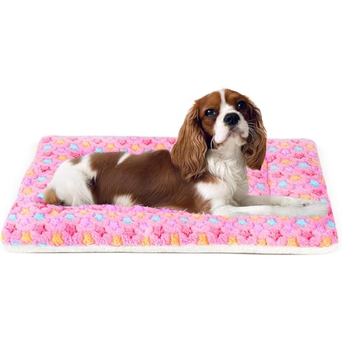 Mora Pets Dog Bed Crate Pad Ultra Soft Pet Bed with Cute Star Print Washable Crate Mat for Large Medium Small Dogs Reversible Fleece Dog Crate Kennel Mat Cat Bed Liner 23 x 18 inch Pink - 24-Inch - Pink
