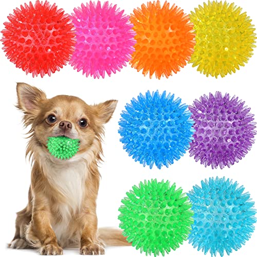 VITEVER 8 Colors 2.5” Squeaky Dog Toy Balls for Small Medium Dogs, Puppy Chew Toys for Teething, Spiky Dog Balls for Small Dogs, Durable Dog Toys for Teeth Cleaning and Training - Safe, BPA Free - Small Set of 8