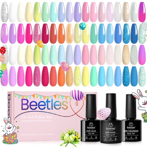 Beetles Pastel Gel Nail Polish Kit, 36 Colors Spring Nail Polish Set with Base Gel Glossy & Matte Top Coat for 2023 Spring Summer Nail Design Gift Easter Nail Decorations DIY Home - A-Colorful Candies-36 Colors