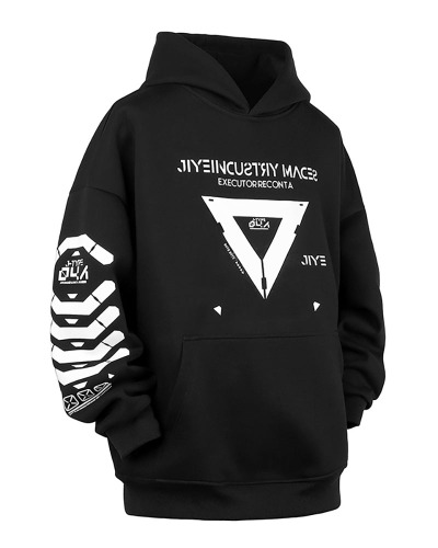 Cyberpunk Multi-Panel Printed Unisex Hoodie | Black / L
