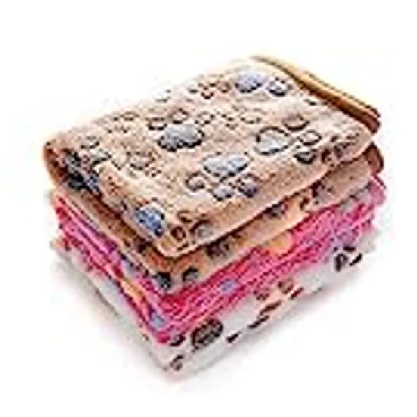 1 Pack 3 Blankets Super Soft Fluffy Premium Fleece Pet Blanket Flannel Throw for Dog Puppy Cat Paw Brown/Pink/White Large(41x31 inch)