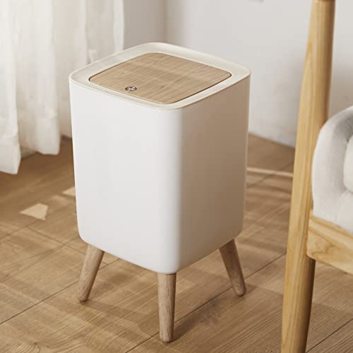 URALFA Bathroom Trash Cans with Lids, 1.8 Gallon Modern Office Trash Can for Near Desk, Kitchen Garbage Can Small Garbage Bin, Nordic Waste Bin with Button Waste Basket for Bedroom, Living Room, White - 1.8 Gal Square