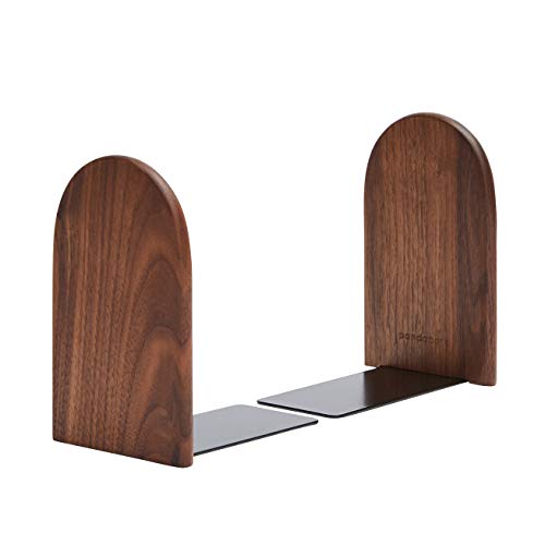Pandapark Wood Bookends,Non-Skid Bookend for Shelves,Heavy Duty Bookends,Book Stand for Books/CDs,1 Pair - Black Walnut-b