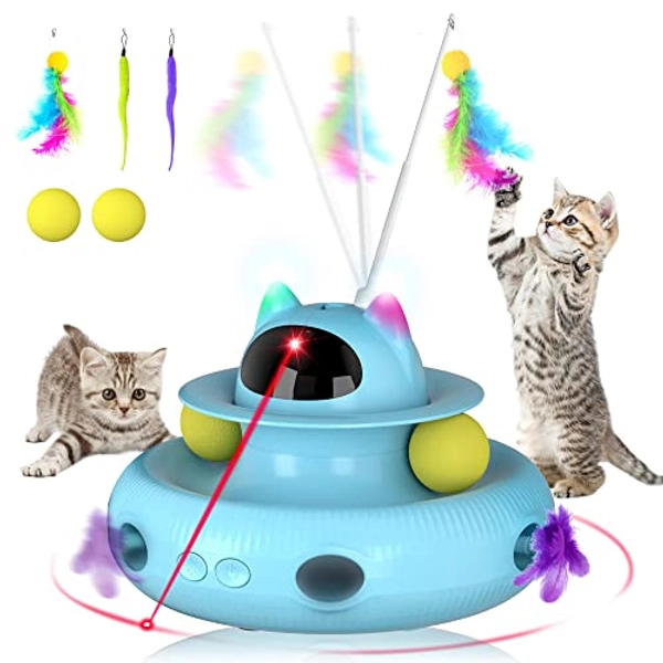UPSKY Christmas Cat Toys 4-in-1 Interactive Electronic Cat Toy for Indoor Kitten, 2023 Upgrade Automatic Cat Pointer Toys, Cat Feather Toys, Cat Wand Toy, and Cat Roller Toy Relieves Anxiety