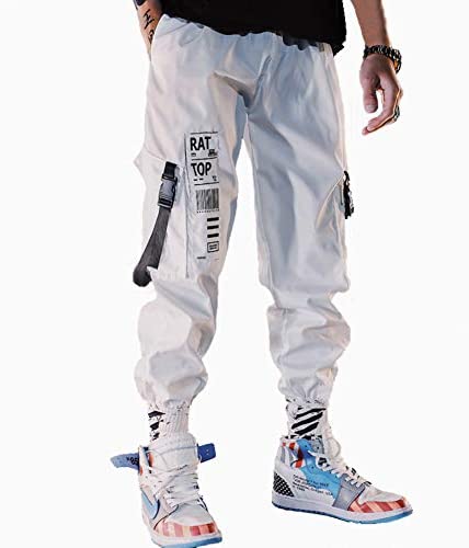 XYXIONGMAO Men's Techwear Tactical Pants Cargo Jogger Pants Harem Hip Hop Pants White - White Medium