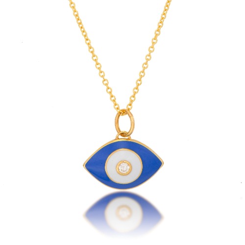Enamel Evil Eye Necklace - 14K White Gold