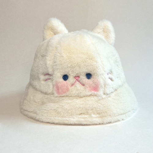 Fluffy Animal Bucket Hats | White Cat
