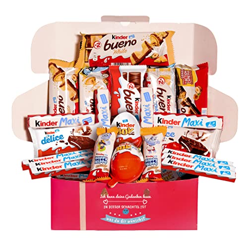 Kinder Schokolade Box - -Geschenkbox I Originelles Geschenk für Valentinstag, Geburtstage, Partner: Bueno, Maxi, Happy Hippo, Joy/Überraschung, Delice - Kinder