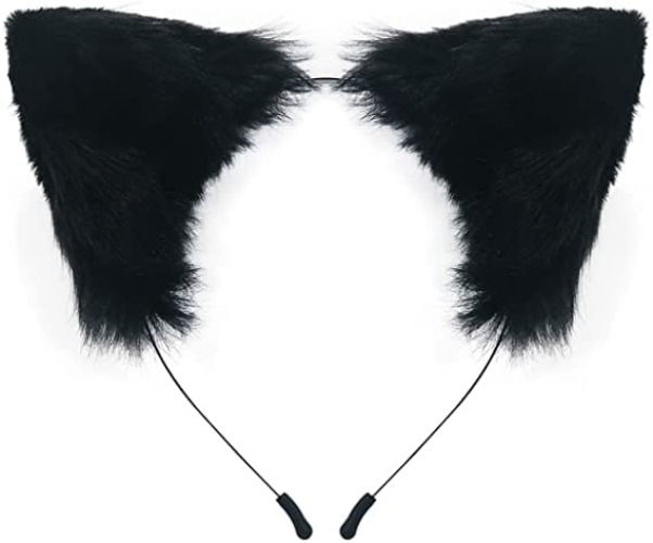 SMILETERNITY Handmade Fox Wolf Cat Ears Headwear Costume Accessories for Halloween Christmas Cosplay Party (Black) - Black