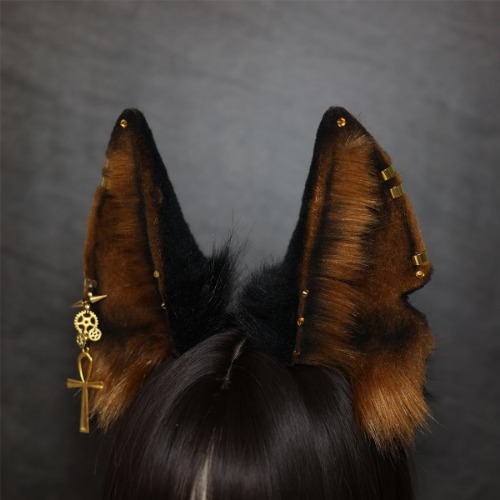 Soul Snatch | Handcrafted Poseable Anubis Ear Headband - Yellow Brown Gold
