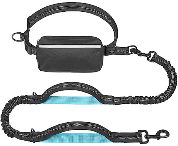 iYoShop Hands Free Dog Leash with Zipper Pouch, Dual Padded Handles and Durable Bungee for Walking, Jogging and Running Your Dog (Large, 25-120 lbs, Black) - Large - Black