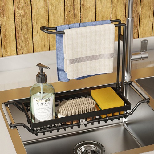 Adjustable Sink Tidying Rack - Black / Small
