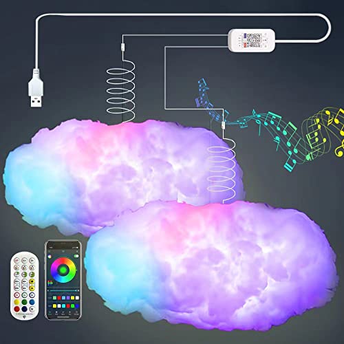 ZOKON 2PCS 3D Big Cloud lightning Light Kit Music Sync Warm Multicolor lightning Changing Strip Lights 360 Degree Wireless Remote APP NO DIY Coolest Decorations for Adults and Kids Indoor Home Bedroom - 2
