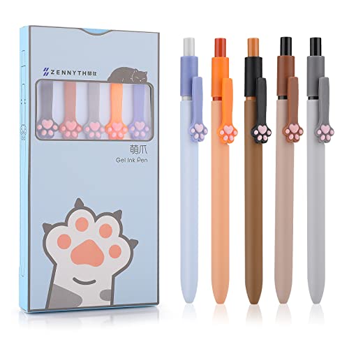 Cobee Cute Cat Ballpoint Pen, 5pcs Kawaii Cat Paw Gel Ink Pen 0.5mm Black Ink Retractable Gel Pen Fun Lovely Stationary Aesthetic Ballpoint Pens for School Office Gift Cat Lovers Supplies