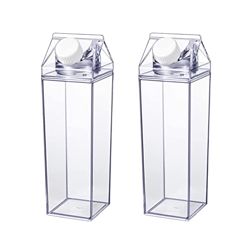 Hemoton 2PCS Clear Milk Carton Water Bottle Plastic Water Bottle Juice Bottle BPA Free Environment Friendly Bottle 500ML - 2